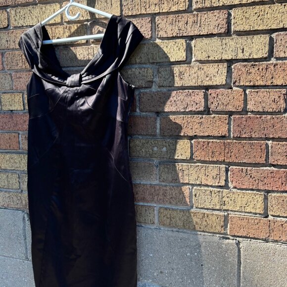 Black Satin Off-Shoulder Cocktail Dress - Picture 2 of 2